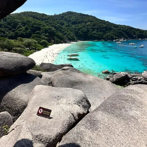 A turquoise Similan bay seen from the rocks